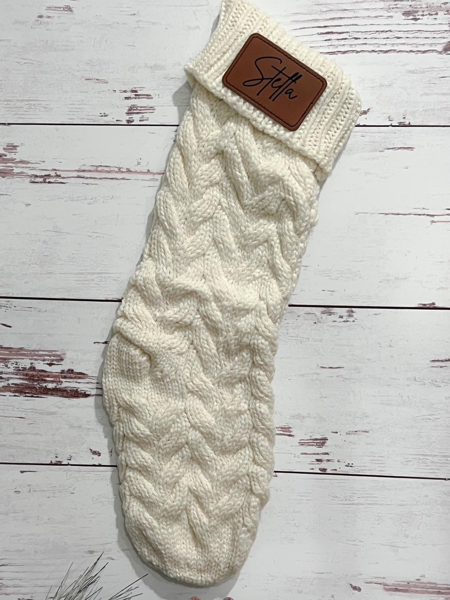 Personalized Leatherette Patch Knit Stocking