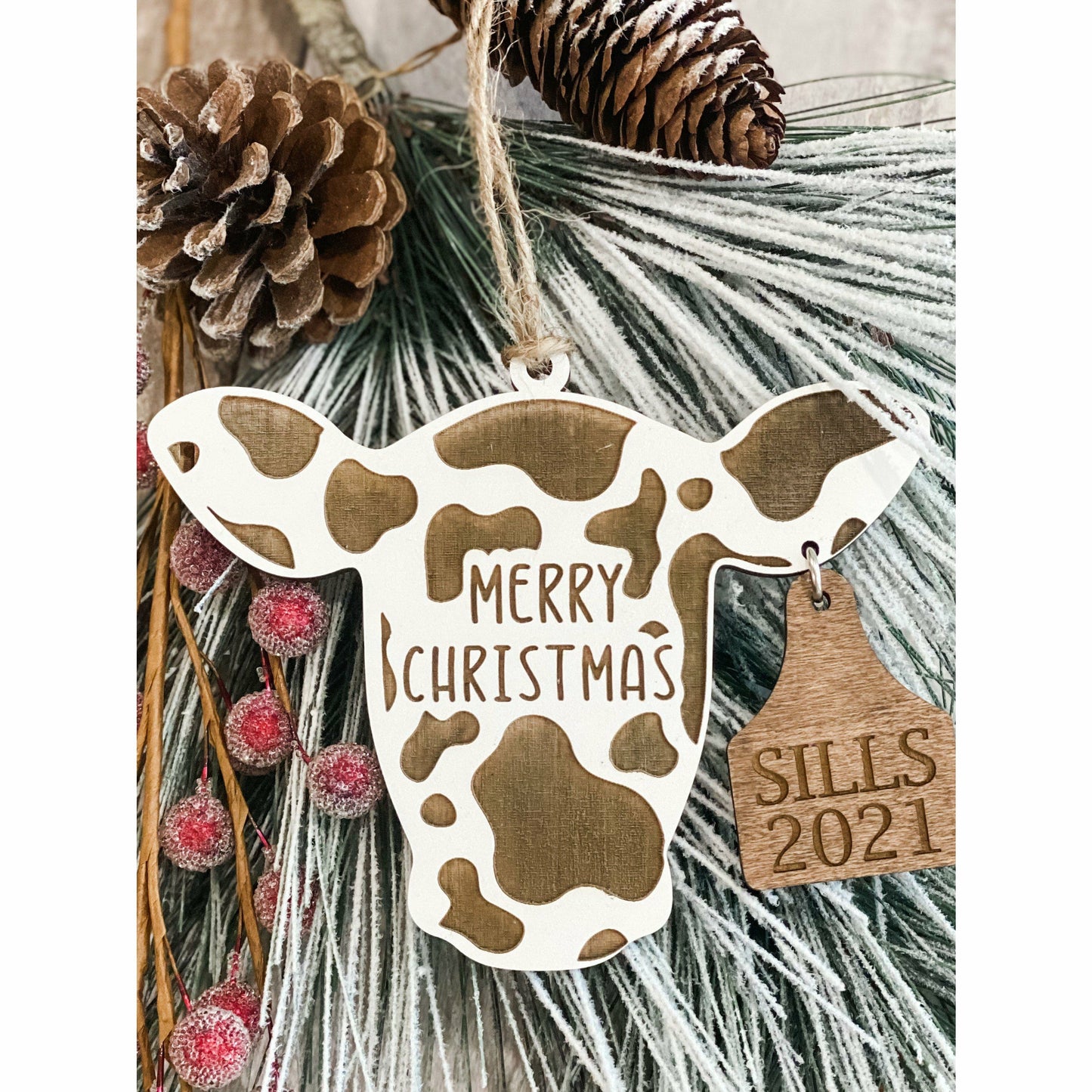 Merry Christmas Cow Ornament