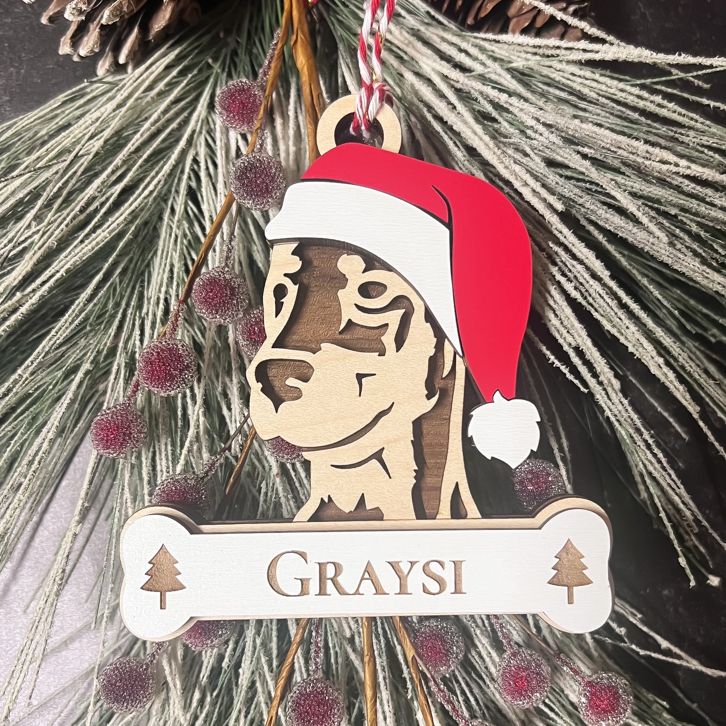 Personalized Santa Paw Dog Ornament – Multiple Breeds Available