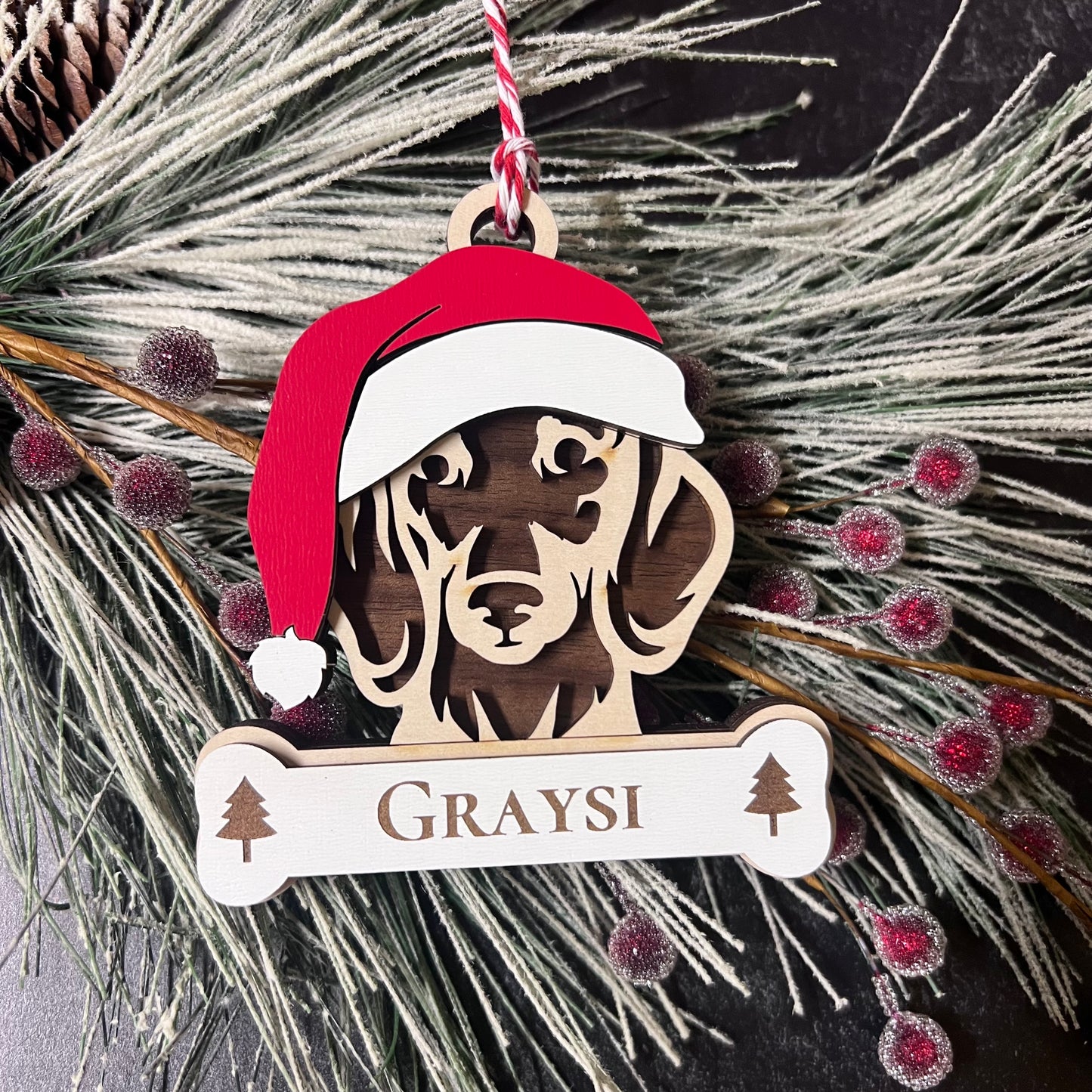 Personalized Santa Paw Dog Ornament – Multiple Breeds Available