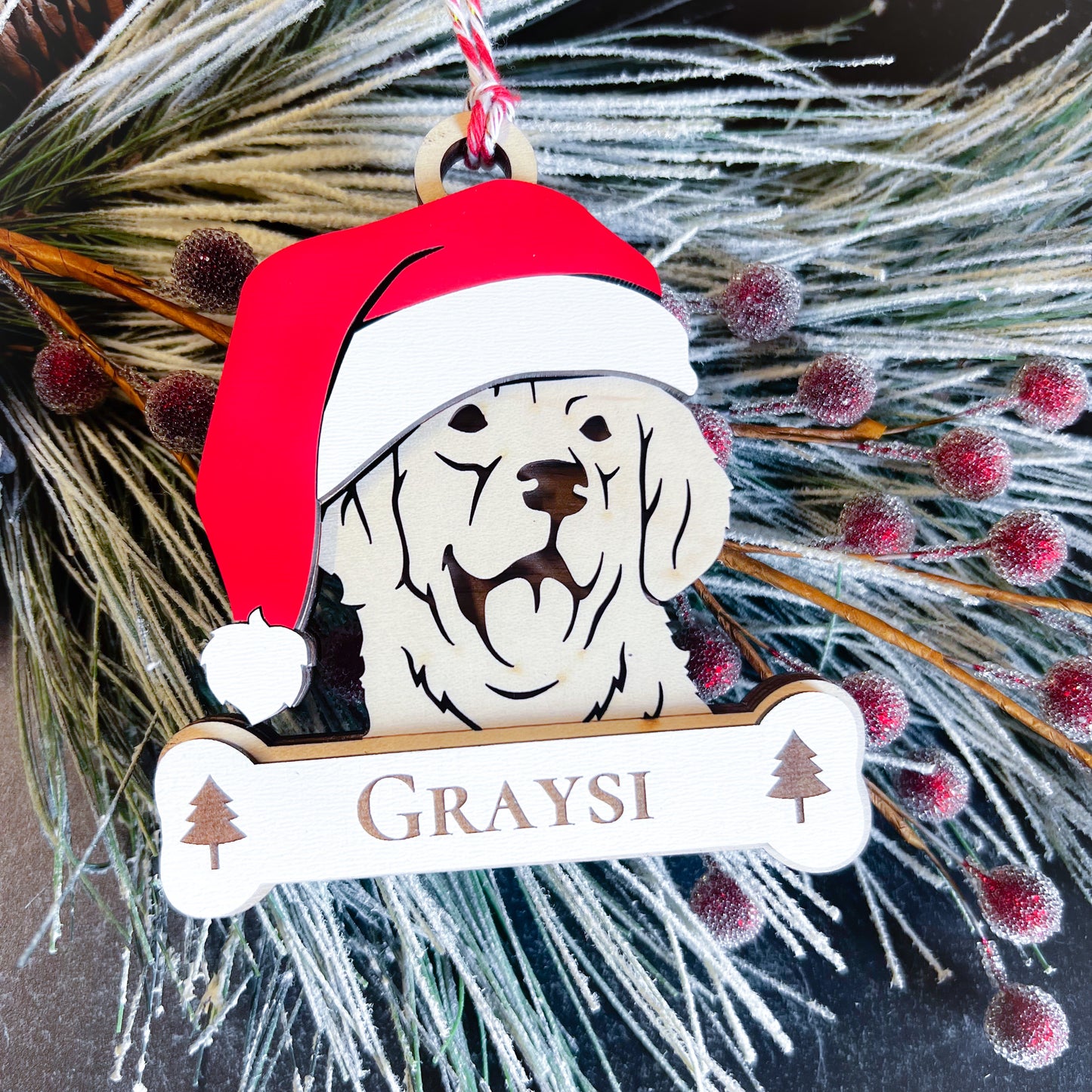 Personalized Santa Paw Dog Ornament – Multiple Breeds Available