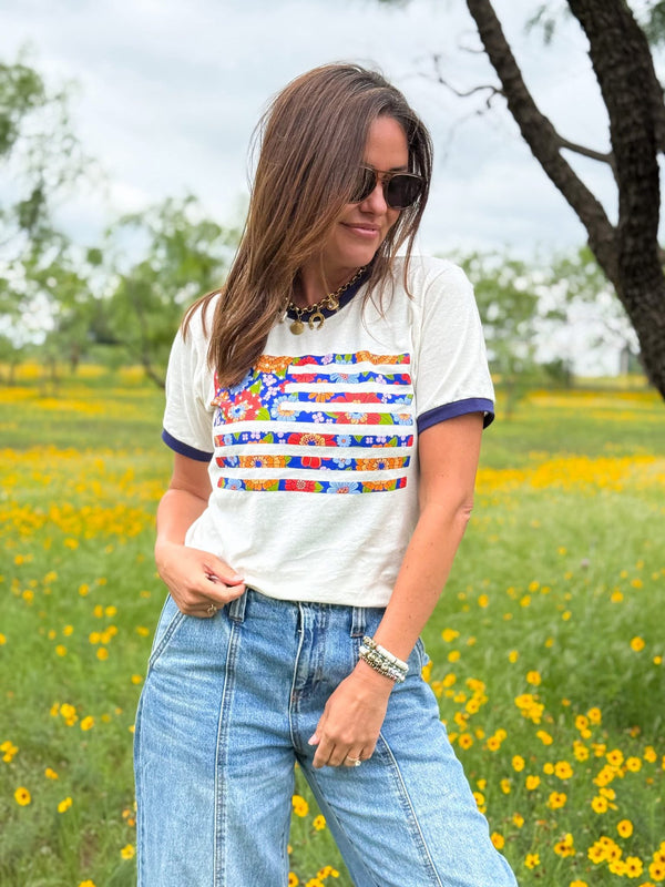 Boho Floral Flag Ringer T-Shirt