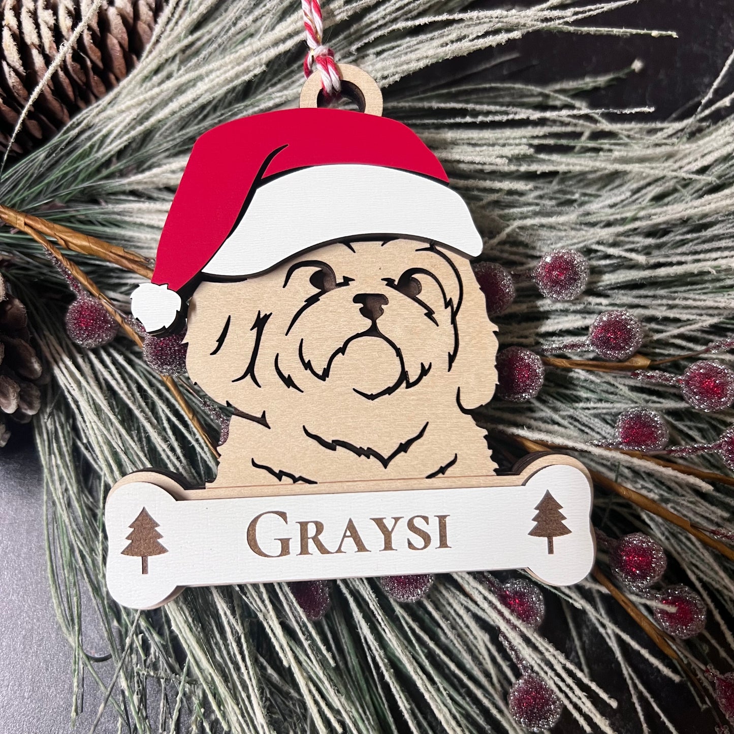 Personalized Santa Paw Dog Ornament – Multiple Breeds Available