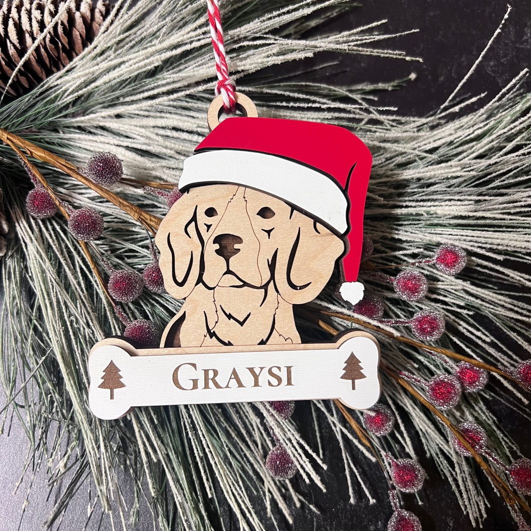 Personalized Santa Paw Dog Ornament – Multiple Breeds Available