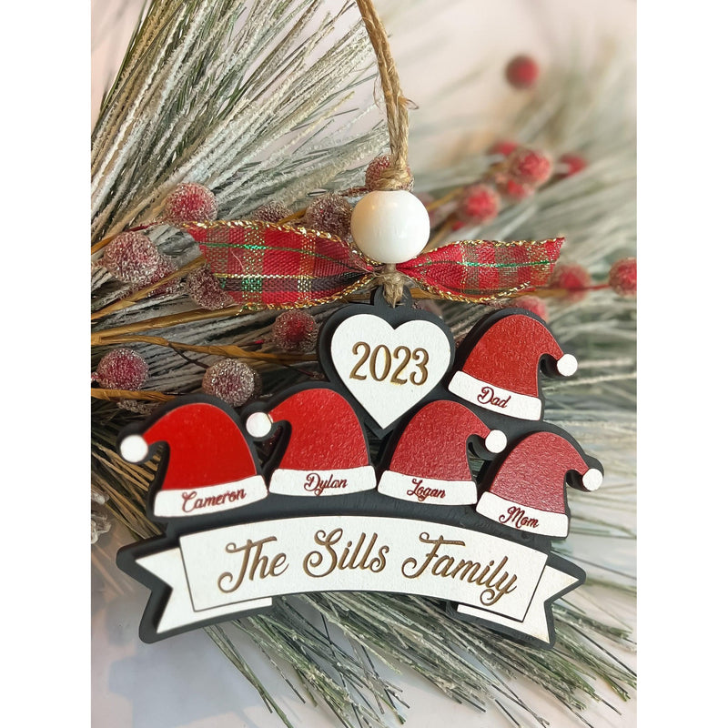 Personalized Family Santa Hat Ornament