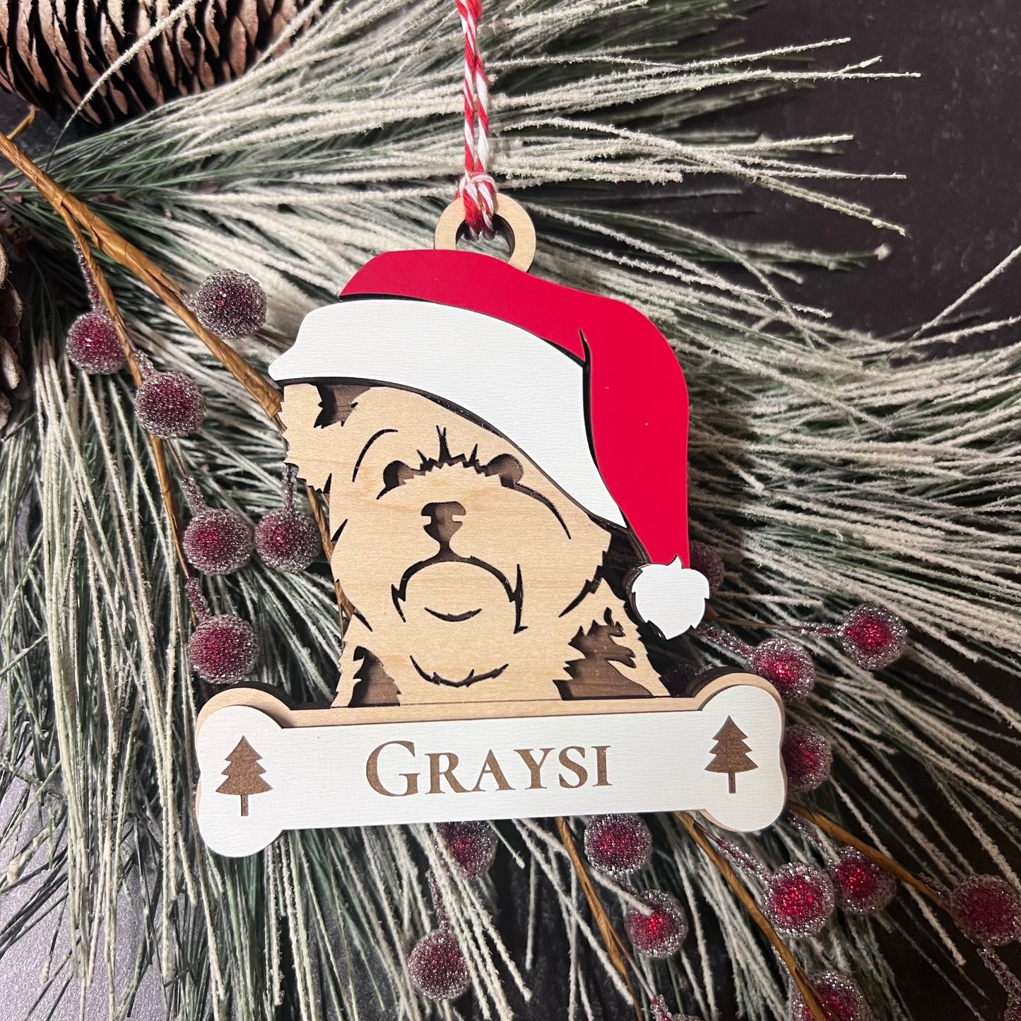 Personalized Santa Paw Dog Ornament – Multiple Breeds Available