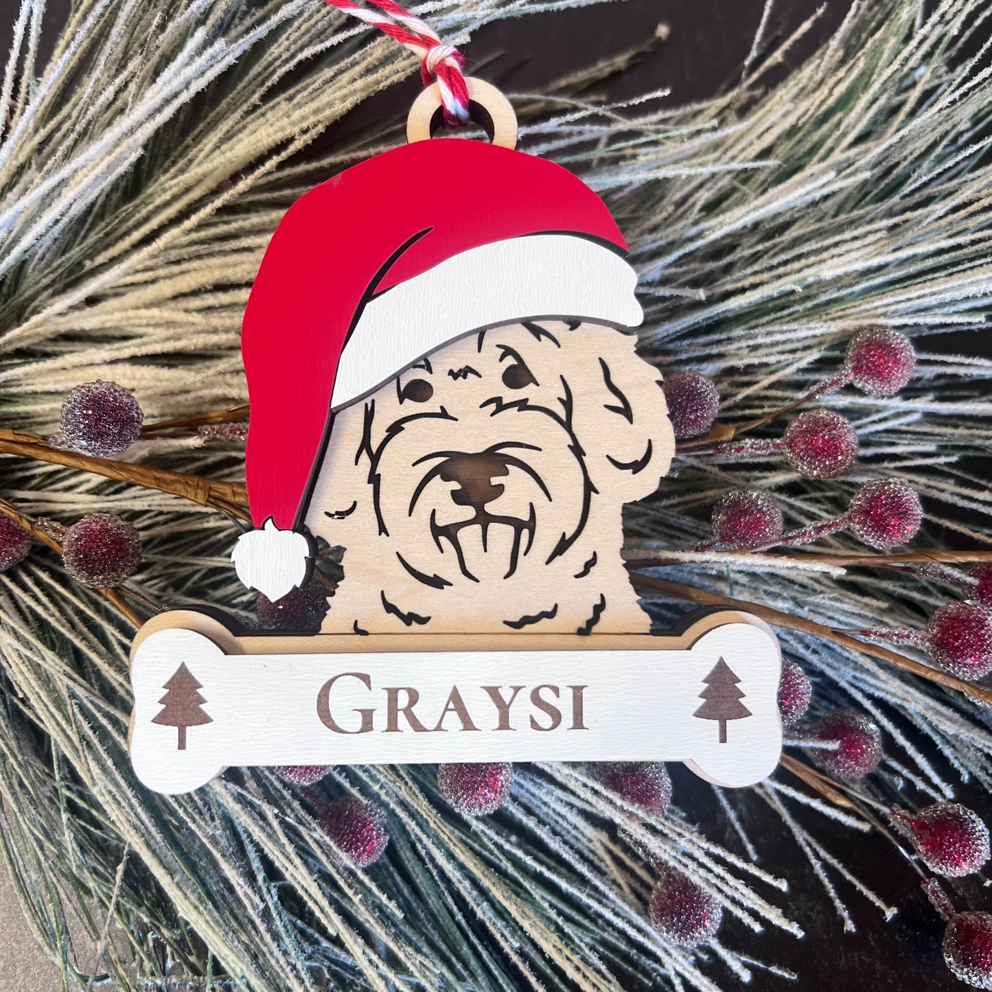 Personalized Santa Paw Dog Ornament – Multiple Breeds Available