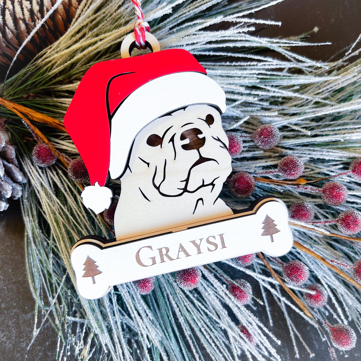 Personalized Santa Paw Dog Ornament – Multiple Breeds Available