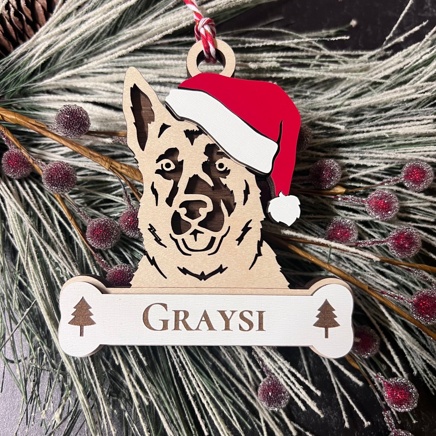 Personalized Santa Paw Dog Ornament – Multiple Breeds Available
