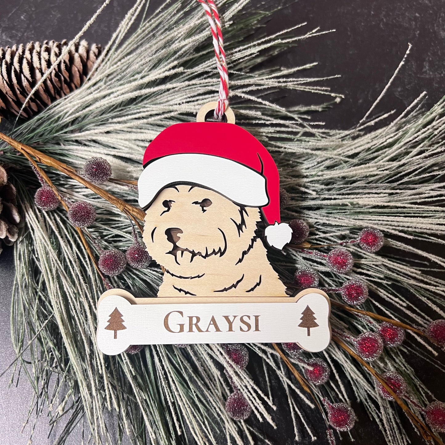 Personalized Santa Paw Dog Ornament – Multiple Breeds Available