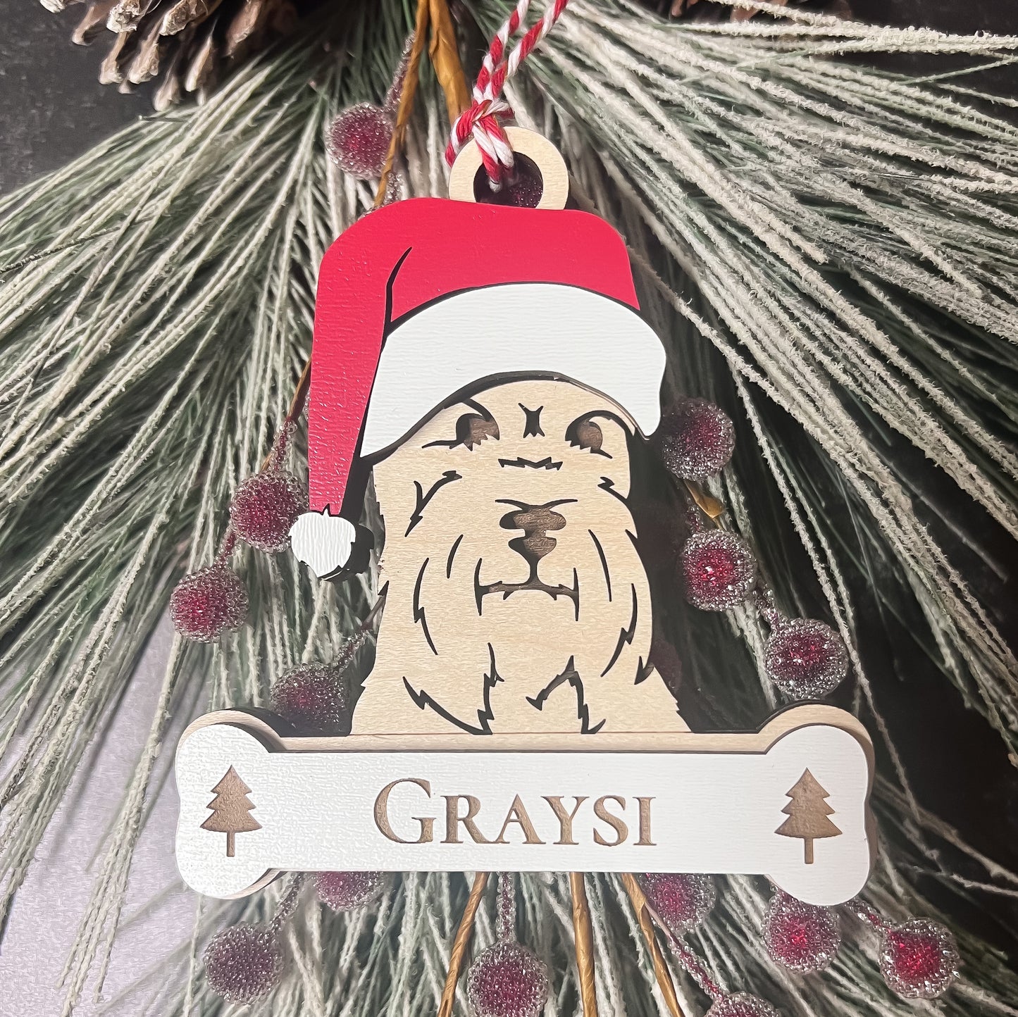 Personalized Santa Paw Dog Ornament – Multiple Breeds Available