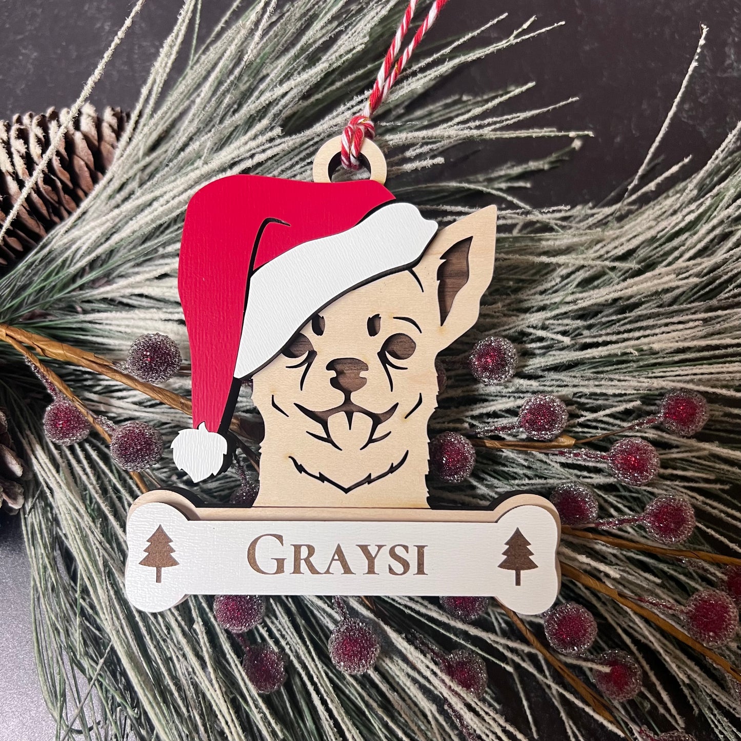Personalized Santa Paw Dog Ornament – Multiple Breeds Available