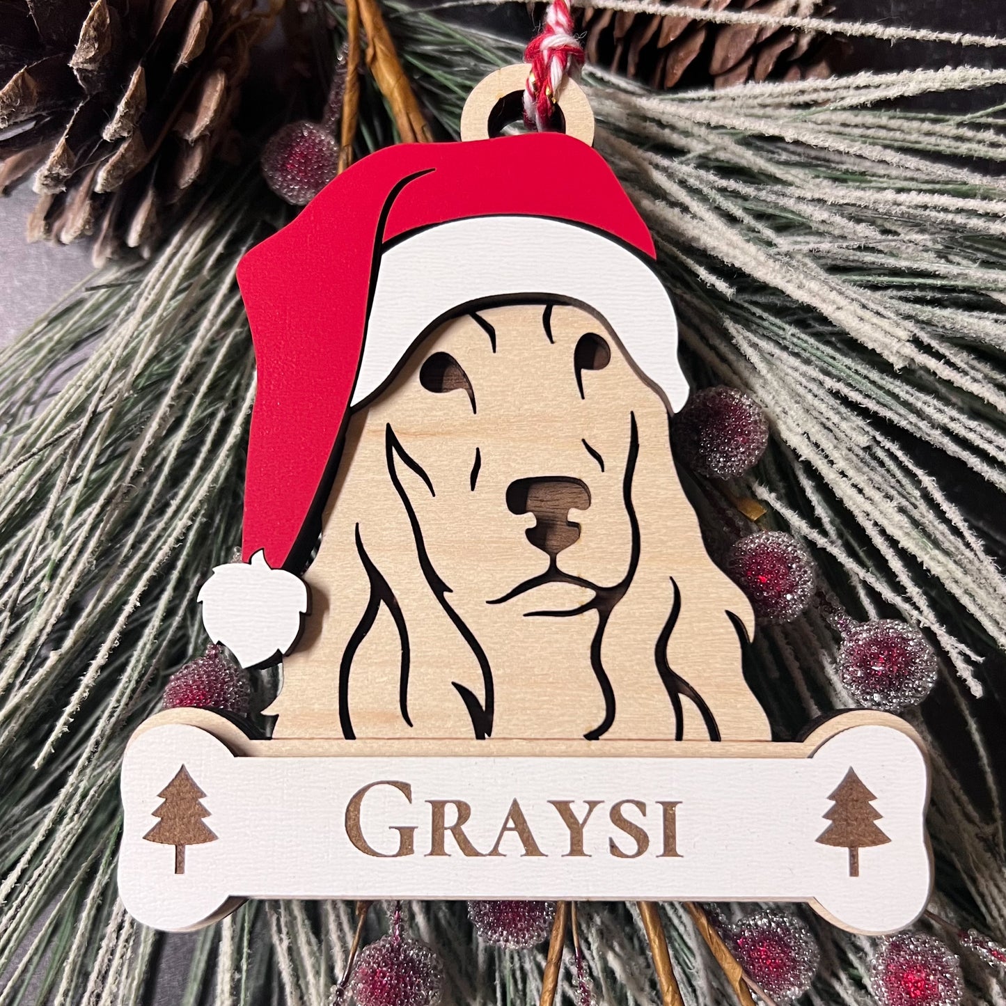 Personalized Santa Paw Dog Ornament – Multiple Breeds Available