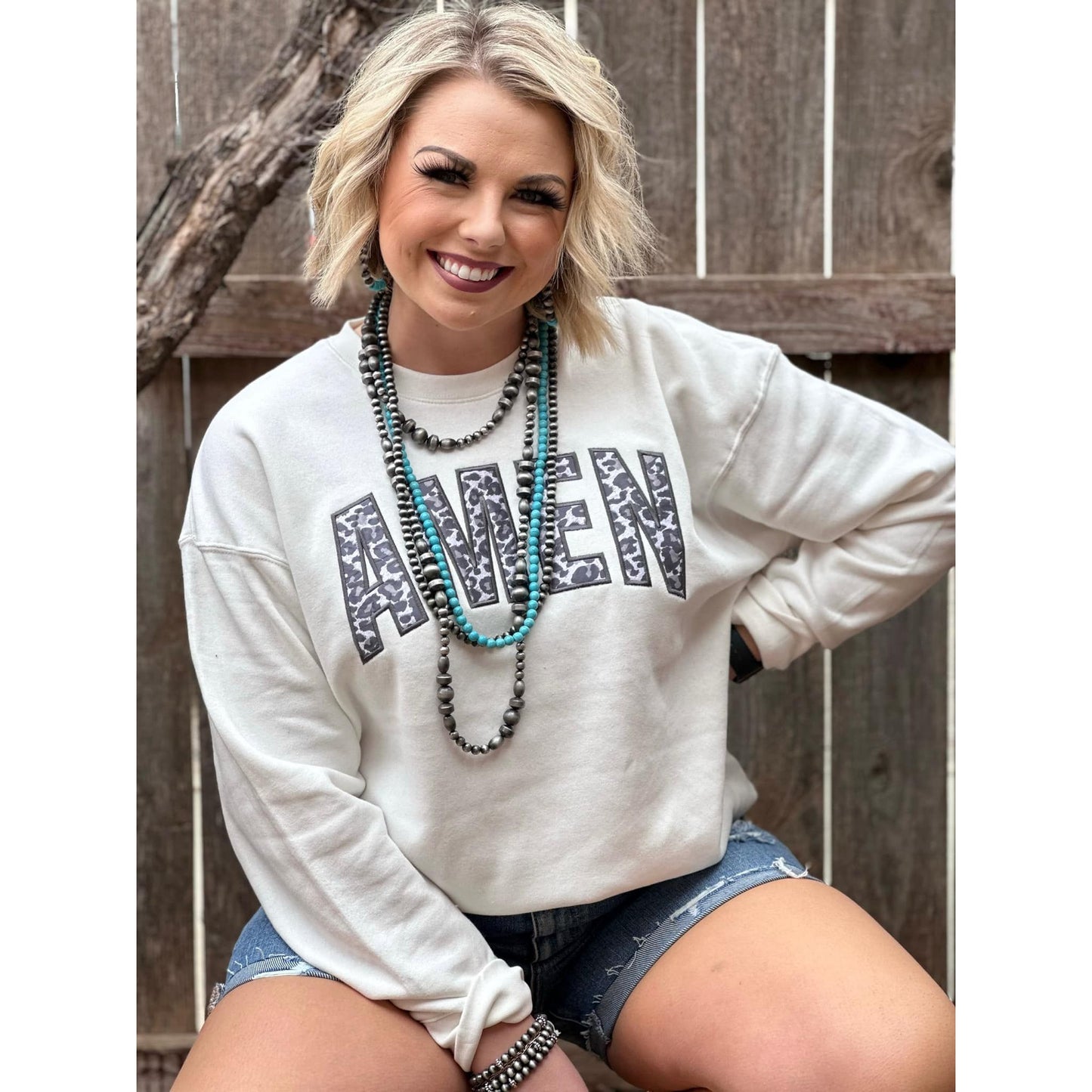 Amen With Grey Leopard Applique Sweatshirt