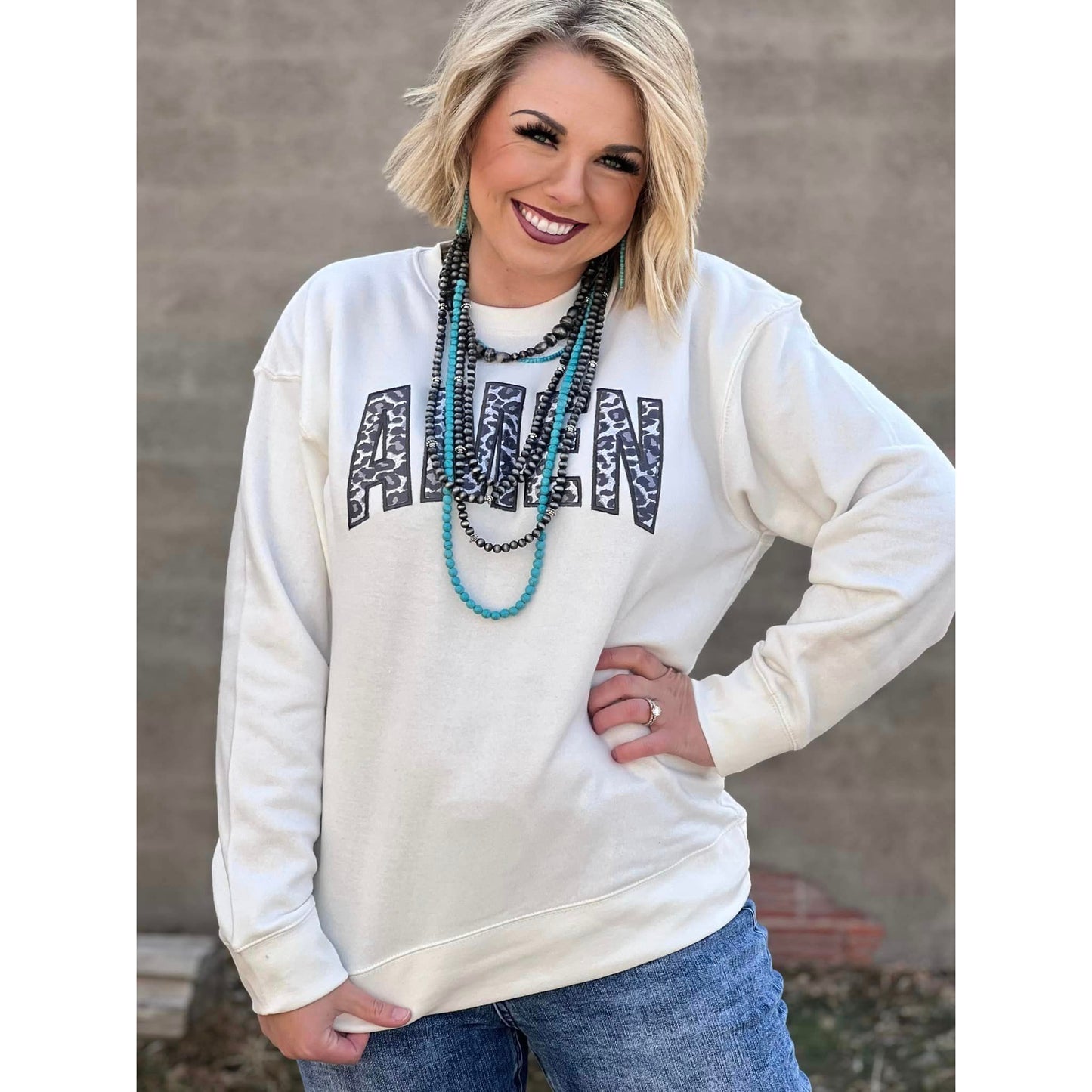 Amen With Grey Leopard Applique Sweatshirt