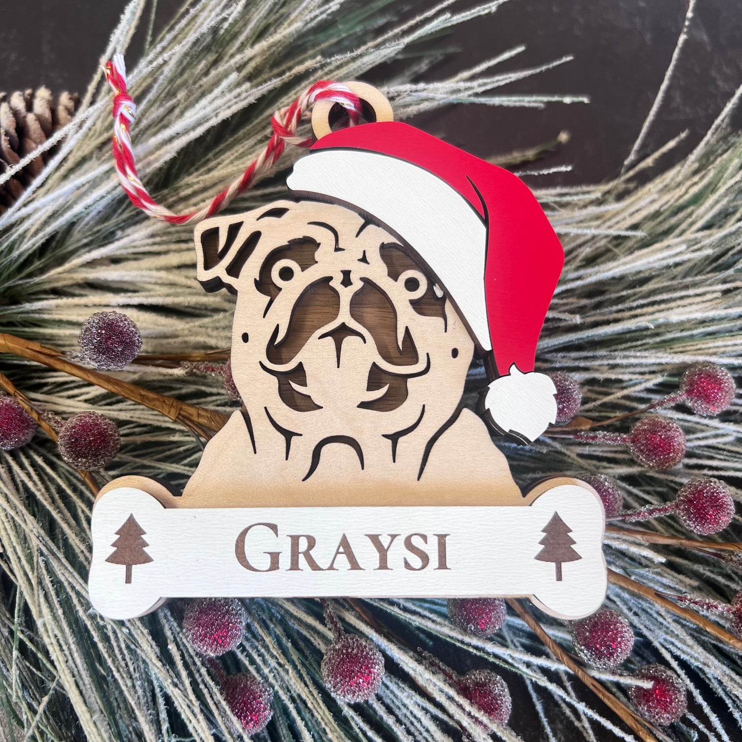 Personalized Santa Paw Dog Ornament – Multiple Breeds Available