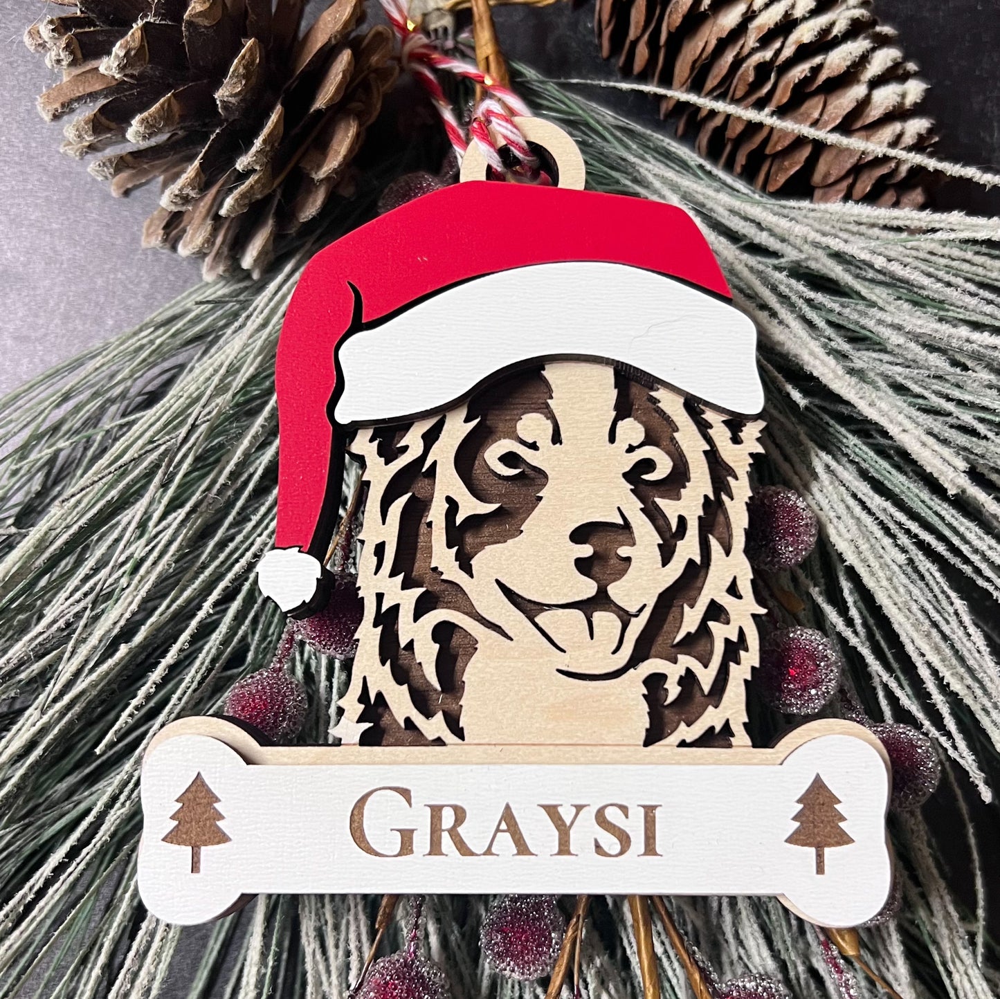 Personalized Santa Paw Dog Ornament – Multiple Breeds Available