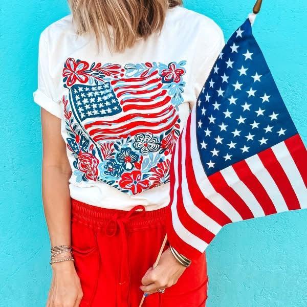 Flags & Flowers Graphic T-shirt