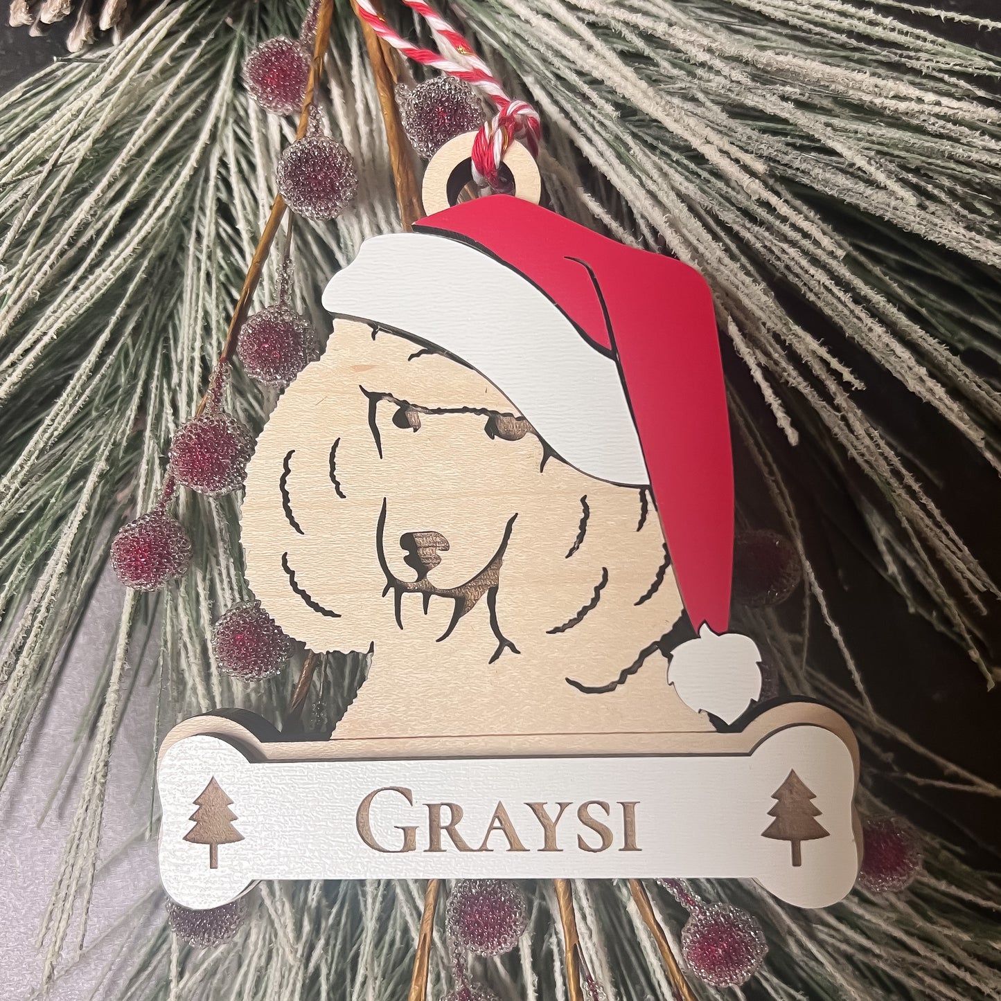 Personalized Santa Paw Dog Ornament – Multiple Breeds Available