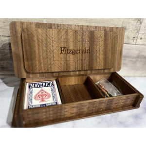 Cribbage board inside shown with last name personalized