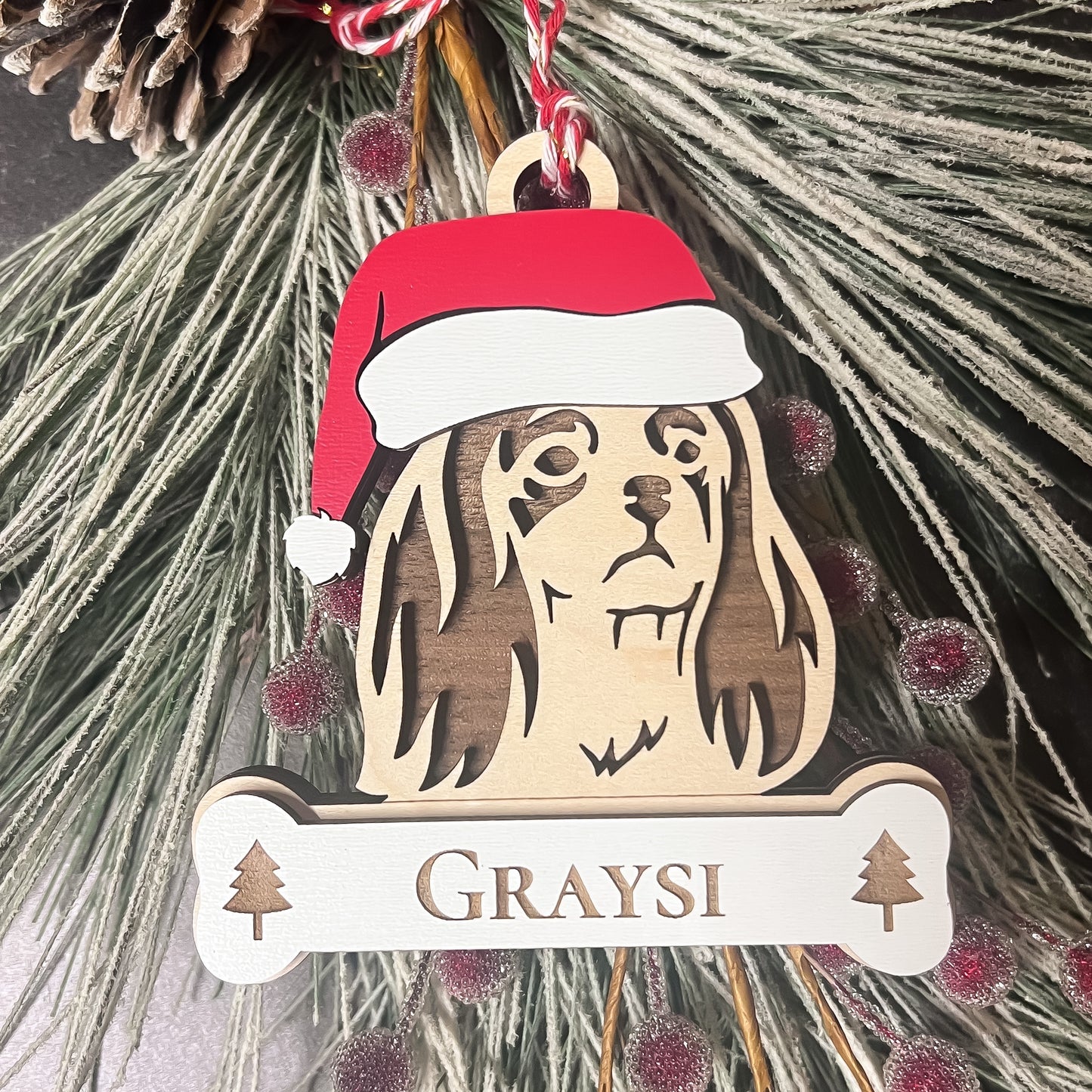 Personalized Santa Paw Dog Ornament – Multiple Breeds Available