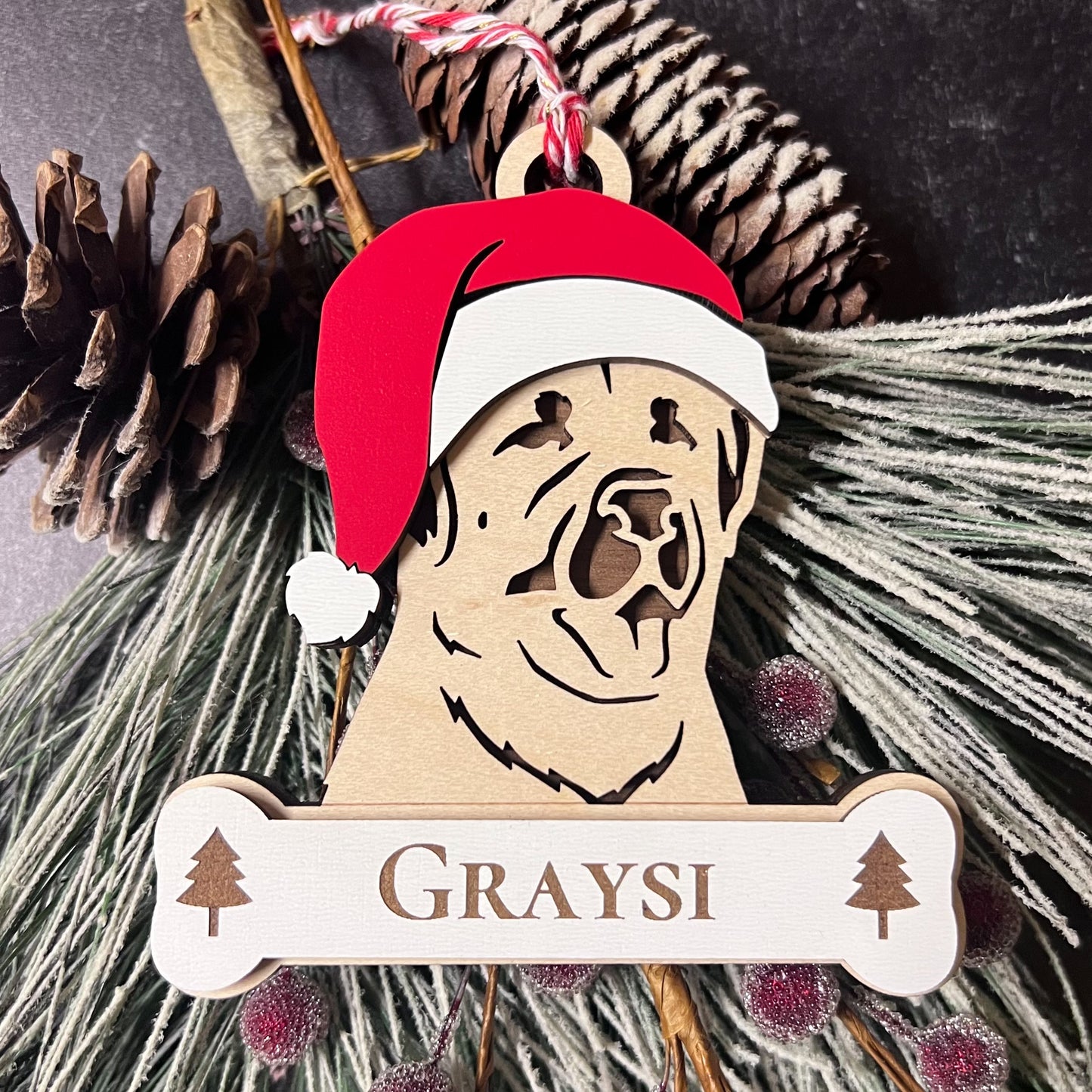 Personalized Santa Paw Dog Ornament – Multiple Breeds Available