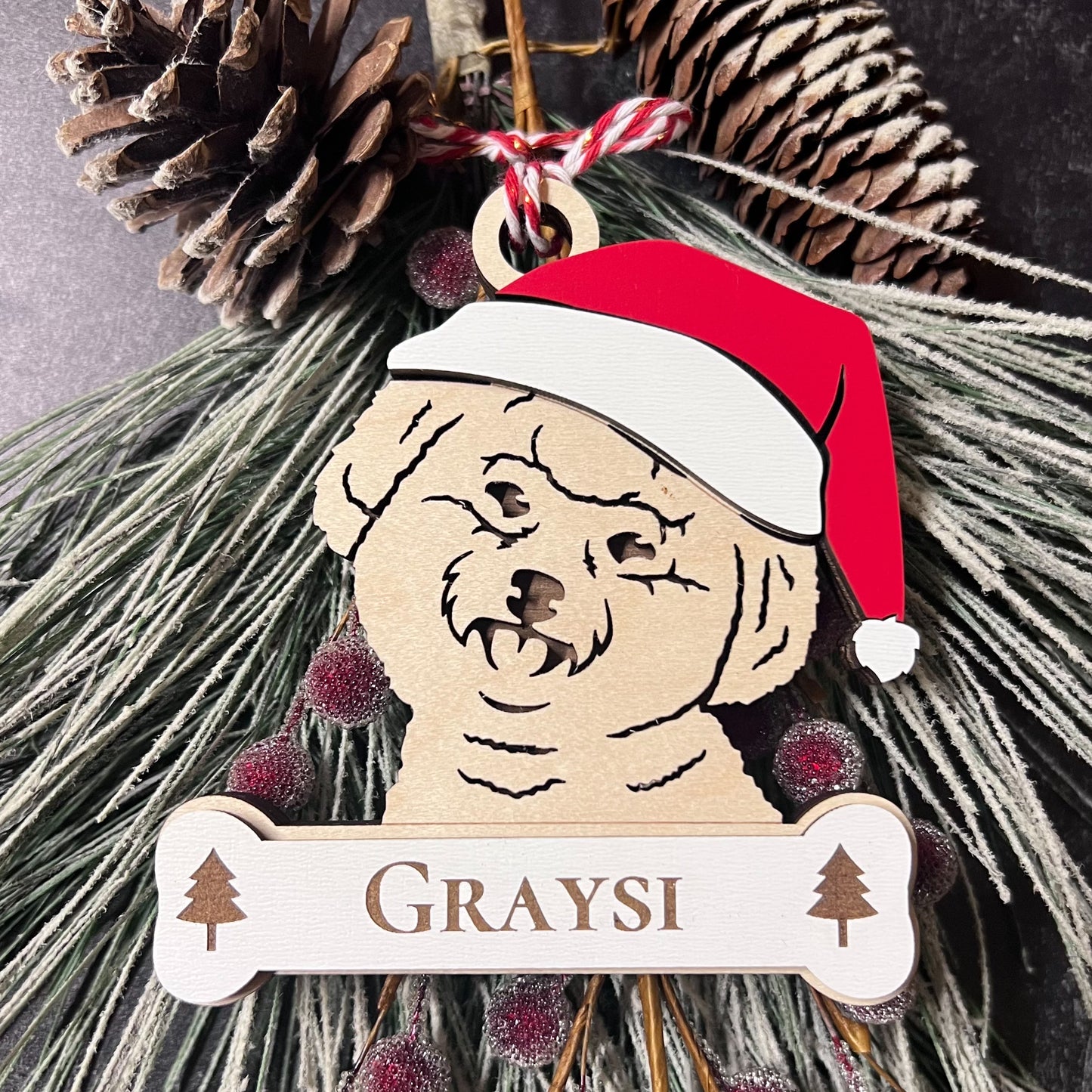 Personalized Santa Paw Dog Ornament – Multiple Breeds Available