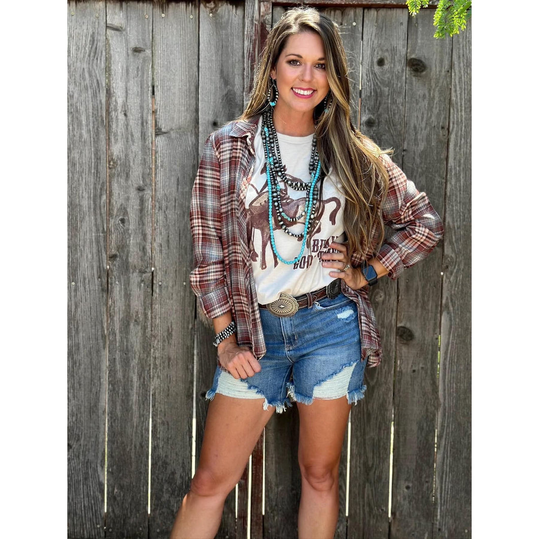 Brown Plaid Flannel Top