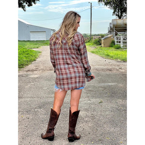 Brown Plaid Flannel Top