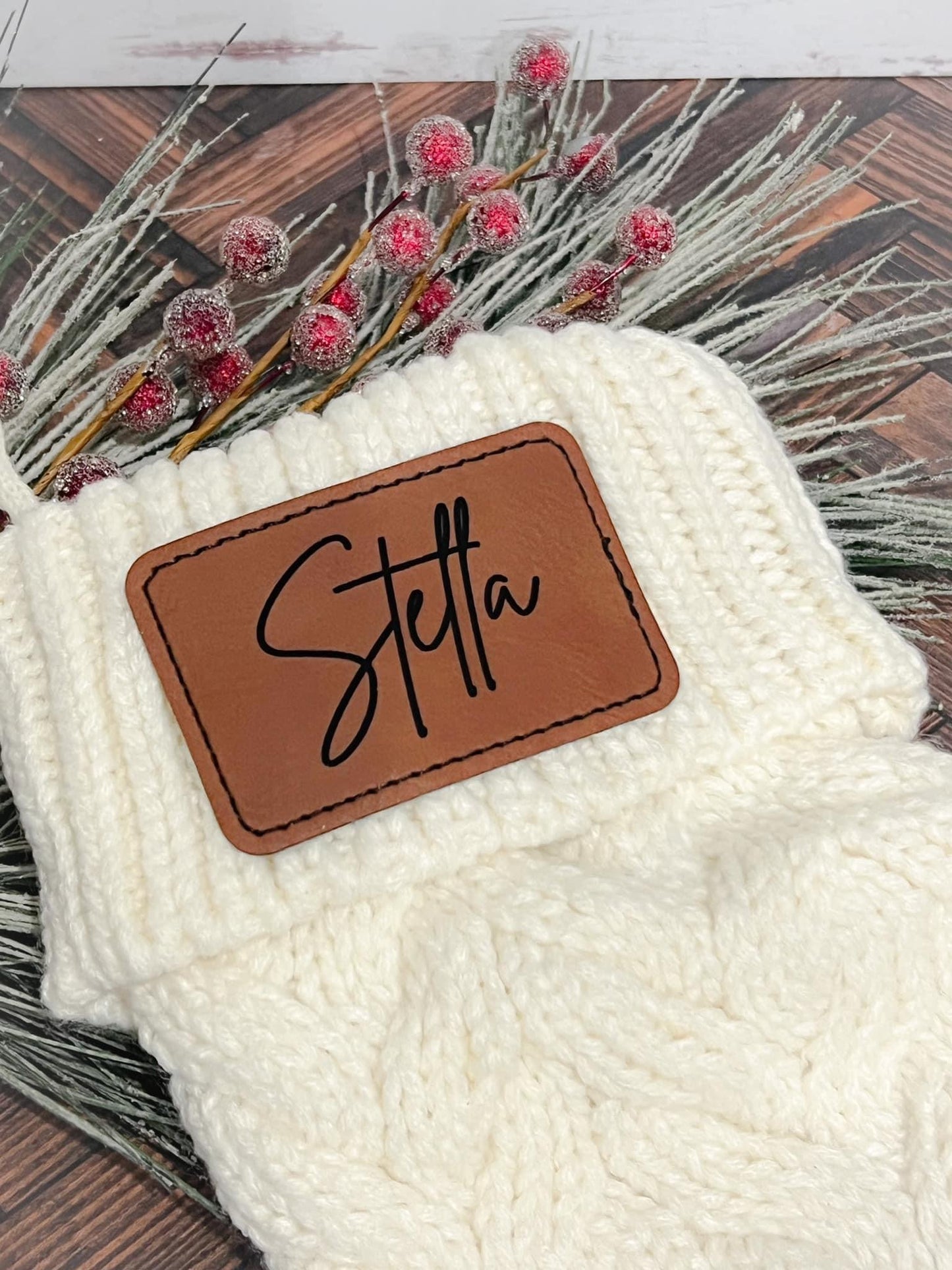 Personalized Leatherette Patch Knit Stocking