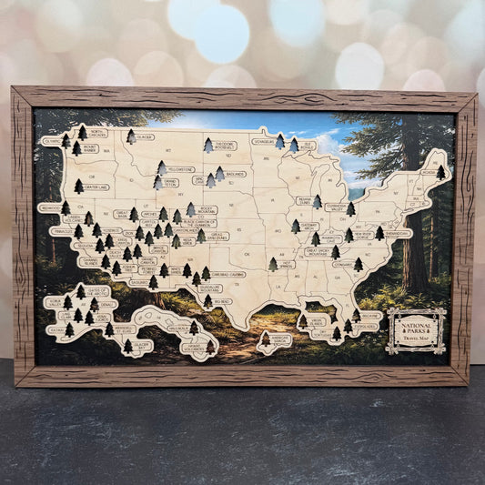National Park Map Tracker Forest Scene