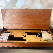 Load image into Gallery viewer, Wooden craps game set with dice cups and cards on a light background