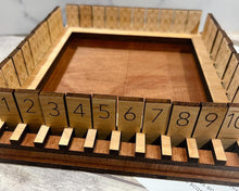 Load image into Gallery viewer, Overview of Shut the Box Game on wood table