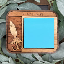 Load image into Gallery viewer, Wooden tray with fish design and 'Things to Tackle' text, surrounded by greenery.