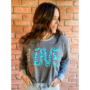 Leopard Print Love French Terry Long Sleeve Tunic