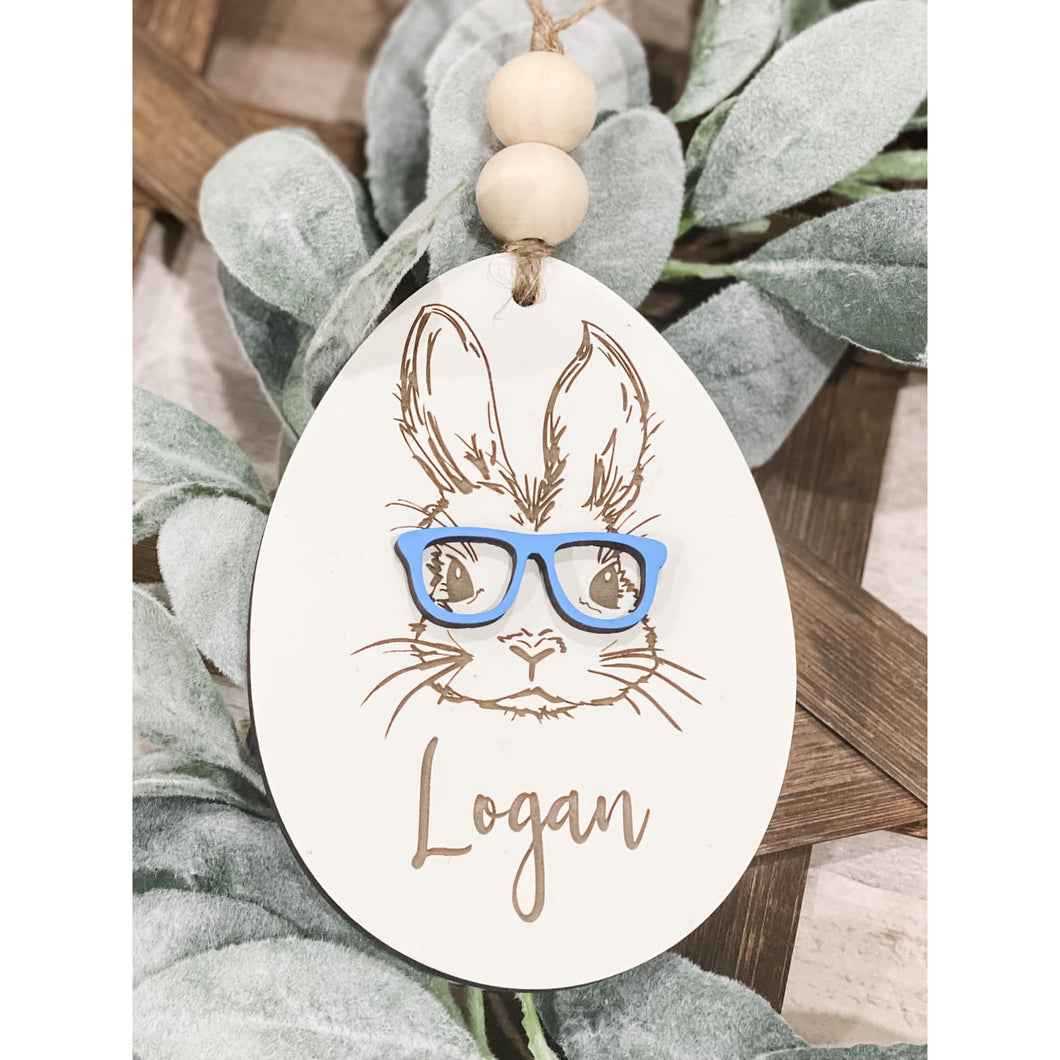 Personalized Bunny Egg Shaped Basket Tag