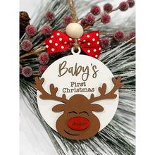 Load image into Gallery viewer, Personalized Baby’s First Christmas Reindeer Ornaments