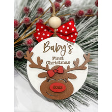 Load image into Gallery viewer, Personalized Baby’s First Christmas Reindeer Ornaments