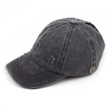 Load image into Gallery viewer, C.C. Brand Distressed Denim Ponytail Cap