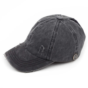 C.C. Brand Distressed Denim Ponytail Cap