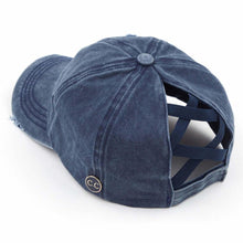 Load image into Gallery viewer, C.C. Brand Distressed Denim Ponytail Cap