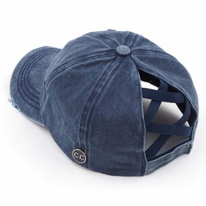 C.C. Brand Distressed Denim Ponytail Cap