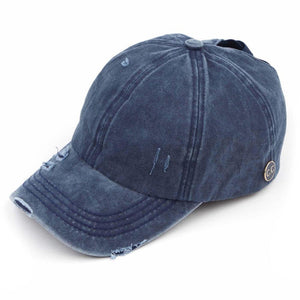 C.C. Brand Distressed Denim Ponytail Cap