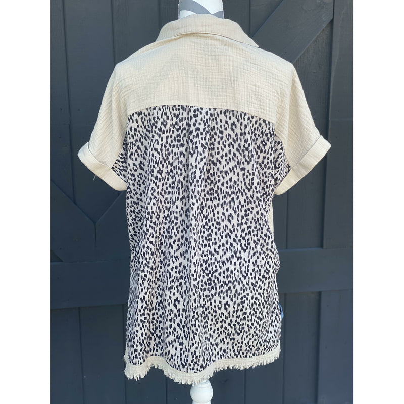Taupe Leopard Button Down Shirt