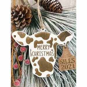Merry Christmas Cow Ornament