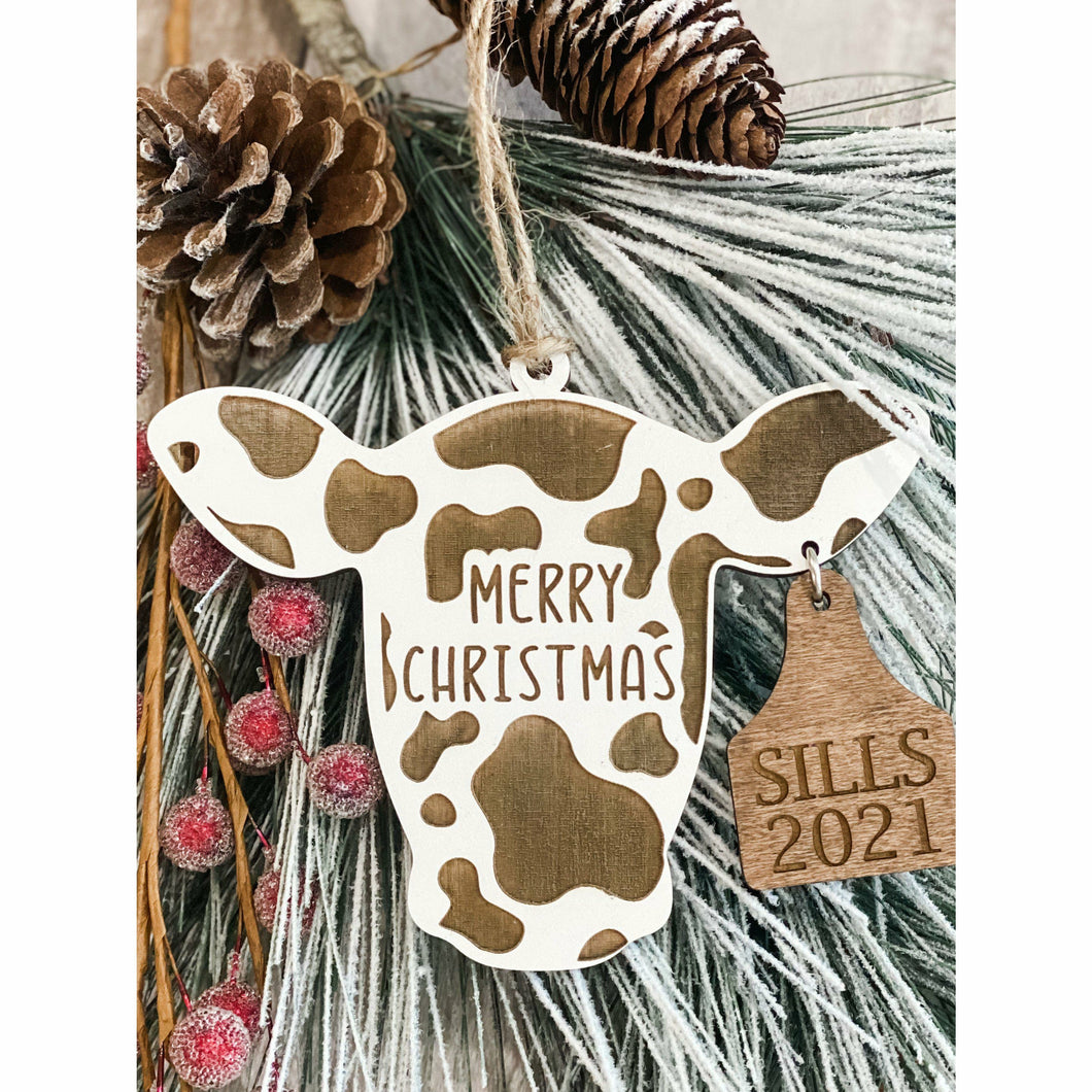 Merry Christmas Cow Ornament