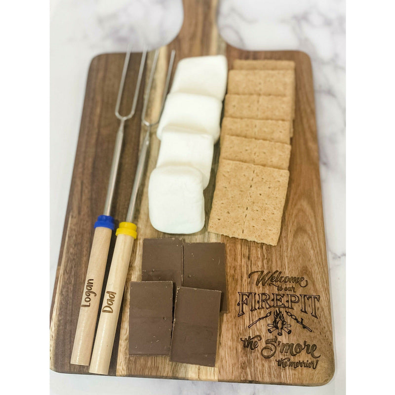 Firepit S'mores Board and Personalized Roasting Sticks