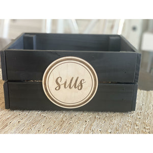 Small Personalized Wooden Crate with Engraved Round