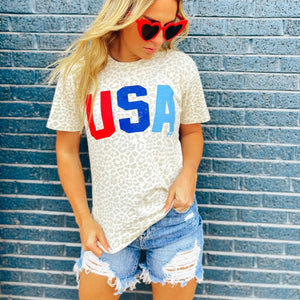 Patriotic Leopard Graphic T-shirt