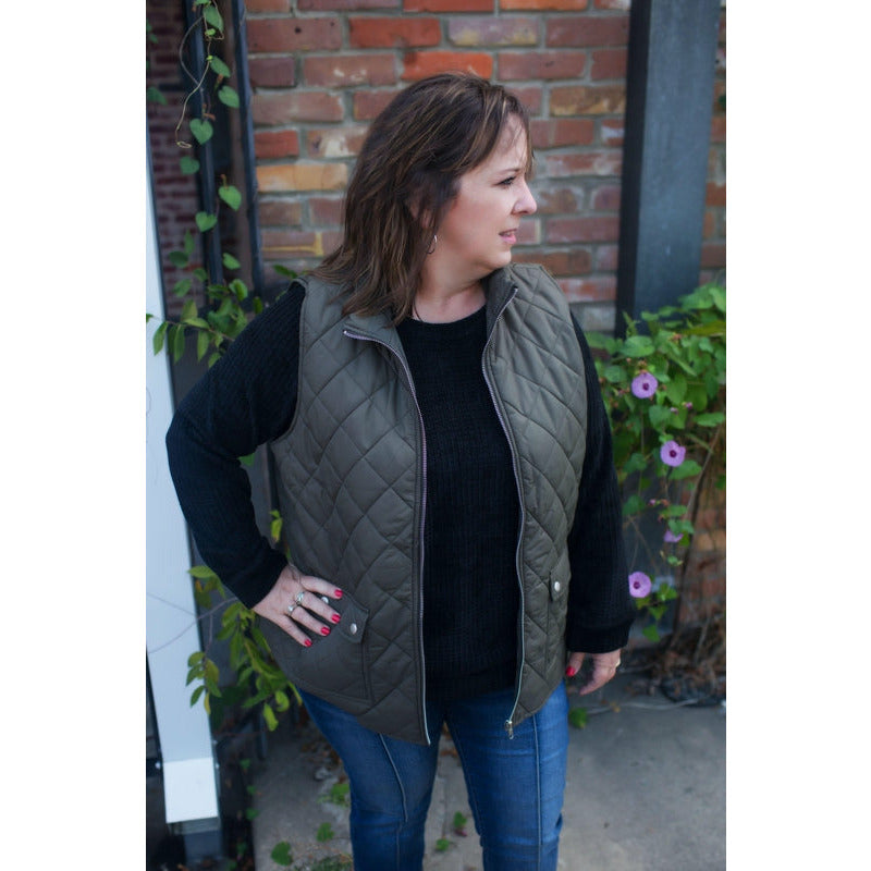 Olive Quilted Stitch Vest-Stella's Shabby Boutique